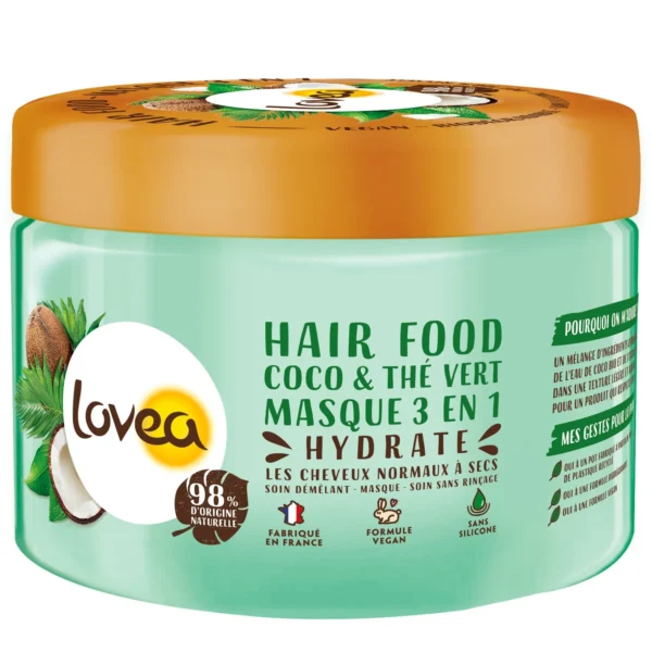 Masque 3en1 Coco et Thé Vert sans rinçage 390ml, Lovea