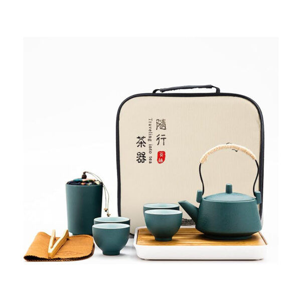 Service à Thé Traditionnel Japonais et Chinois – Set en Porcelaine avec Plateau en Bambou, MERCI FIT